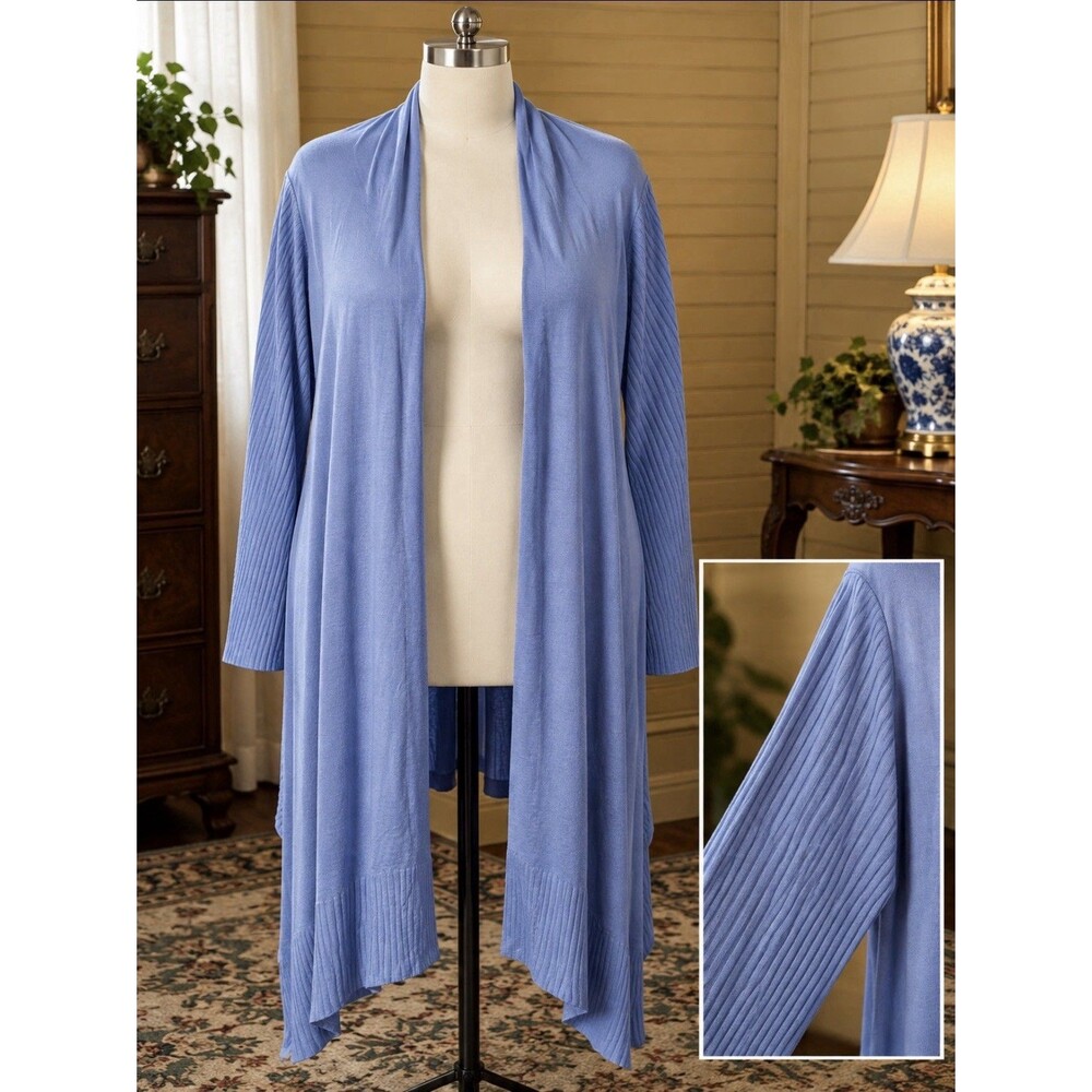 Worthington Woman Size 3X Blue Open Front Waterfall Cardigan Wool Blend